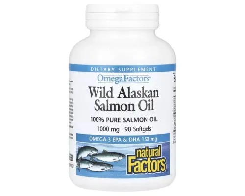 Жирные кислоты Natural Factors Жир дикого аляскинского лосося, 1000 мг, OmegaFactors, Wild Alaskan Sal (NFS-02256)