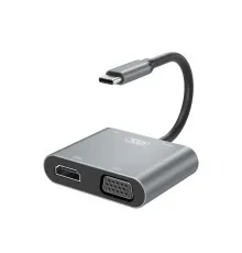 Перехідник XO 4-in-1 Dock USB-C (HDMI/VGA/USB3.0/USB-C PD) (XO-HUB001SL)