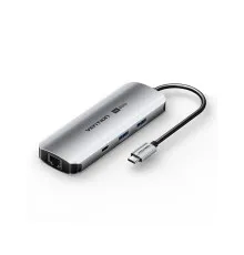 Концентратор Vention USB 3.1 Type-C to HDMI 4K60Hz/USB 3.0x2/RJ45/SD/TF/3.5mm/PD 100W Hub 9-in-1 (TQMHB)