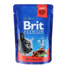 Вологий корм для кішок Brit Premium Cat Pouches with Beef Stew&Peas 100 г (8595602505982)