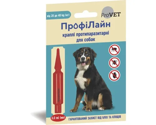Капли для животных ProVET ПрофиЛайн от блох и клещей для собак весом 20-40 кг 3 мл (4823082412709)