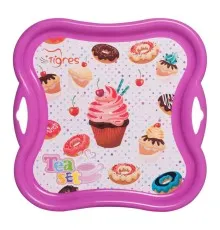 Игровой набор Tigres Поднос для посуды Сладкая вечеринка с термонаклейкой светло-розовый (39414)