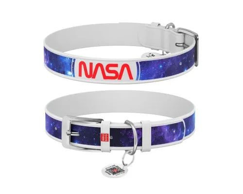 Нашийник для тварин WAUDOG Design з QR-паспортом "NASA21" Ш 12 мм Д 18-24 см білий (3601-0148-15)