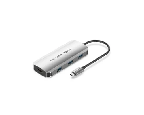 Концентратор Vention USB 3.1 Type-C to HDMI 4K60Hz/USB 3.0x3/PD 100W 5-in-1 (TQDHB)