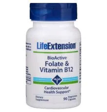 Витамин Life Extension Фолат и B12, BioActive Folate & Vitamin B12, 90 Вегетарианс (LEX-18429)