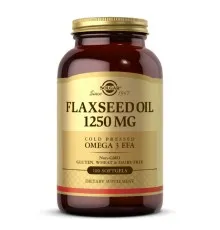 Трави Solgar Лляне Масло, Flaxseed Oil, 1250 мг, 100 гелевих капсул (SOL01070)