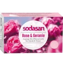 Твердое мыло Sodasan органическое омолаживающее Роза-Герань 100 г (4019886190077)