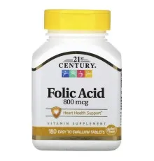 Витамин 21st Century Фолиевая кислота, 800 мкг, Folic Acid, 180 таблеток (CEN-22563)