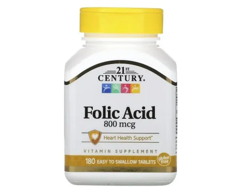 Витамин 21st Century Фолиевая кислота, 800 мкг, Folic Acid, 180 таблеток (CEN-22563)
