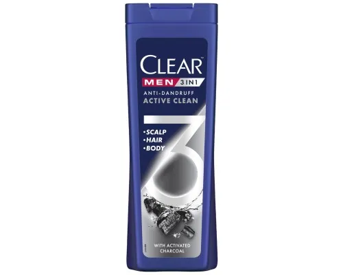 Шампунь Clear 3 в 1 З активованим вугіллям для чоловіків 360 мл (8720181242007)