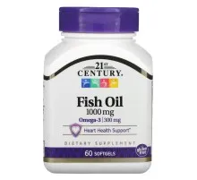 Жирні кислоти 21st Century Риб'ячий жир, 1000 мг, Fish Oil, 60 желатинових капсул (CEN-21495)