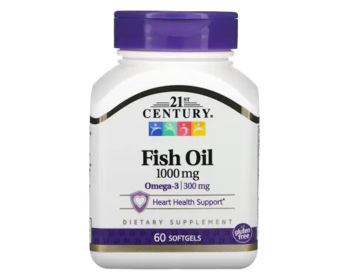 Жирні кислоти 21st Century Рибячий жир, 1000 мг, Fish Oil, 60 желатинових капсул (CEN-21495)