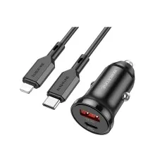 Зарядное устройство BOROFONE BZ18A PD20W+QC3.0 car charger set(Type-C to iP) USB-A/Type-C Black (BZ18ACLB)