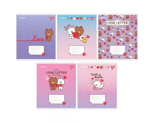 Тетрадь Yes Line Friends. Love letter 12 листов косая линия (766934)