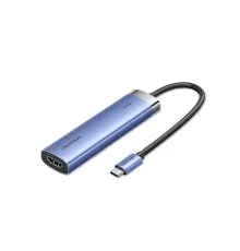 Концентратор Vention USB 3.1 Type-C to HDMI/USB 3.0x3/PD 100W Blue Aluminum Alloy Hub 5-in-1 (TGESB)