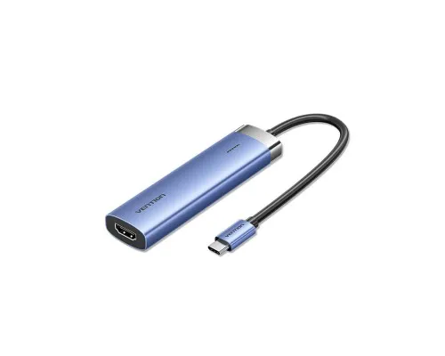 Концентратор Vention USB 3.1 Type-C to HDMI/USB 3.0x3/PD 100W Blue Aluminum Alloy Hub 5-in-1 (TGESB)