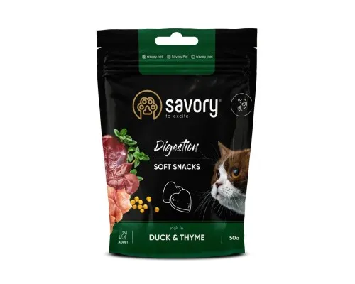 Лакомство для котов Savory для улучшения пищеварения, утка с тимьяном 50 г (4820232631409)