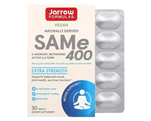 Вітамінно-мінеральний комплекс Jarrow Formulas SAM-e (дисульфат тозилат), 400 мг, SAMe, 30 таблеток (JRW-20020)