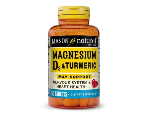 Мінерали Mason Natural Магній з Вітамін D3 та куркумою, Magnesium & Vitamin D3 With (MAV-16635)