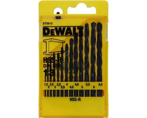 Набір свердл DeWALT HSS-R по металлу, 13шт, d=1,5-6,5мм. (DT5912)