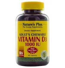 Витамин Natures Plus Жевательный витамин D3 для взрослых, Вкус ягод, 1000 МЕ, 90 (NTP1044)