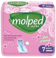 Гигиенические прокладки Molped Ultra Night Deo Floral 6 капель 7 шт. (8690536839636)