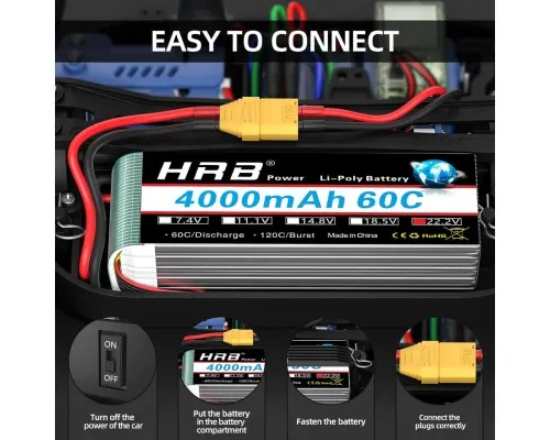 Акумулятор для дрона HRB_ Lipo 6s 22.2V 4000mAh 60C Battery XT60 Plug (HR-4000MAH-6S-60C-XT60)