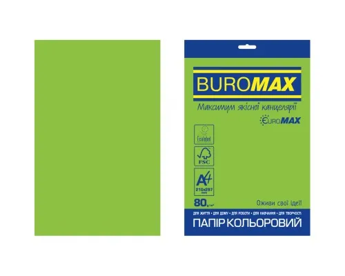 Бумага Buromax А4, 80g, INTENSIVE green, 20sh, EUROMAX (BM.2721320E-04)
