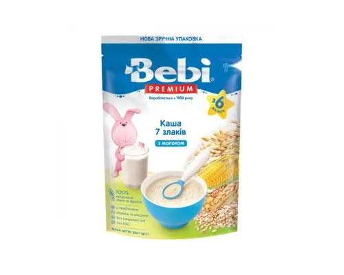 Дитяча каша Bebi Premium молочна 7 злаків +6 міс. 200 г (8606019654443)
