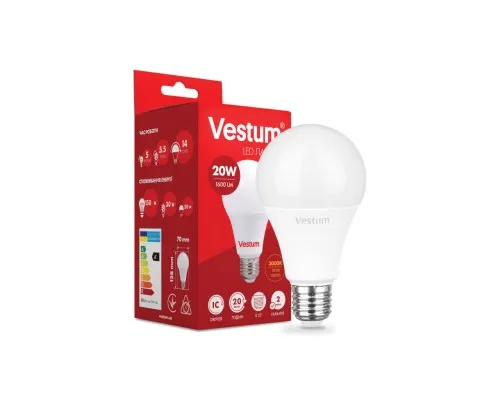 Лампочка Vestum A70 20W 3000K 220V E27 (1-VS-1110)