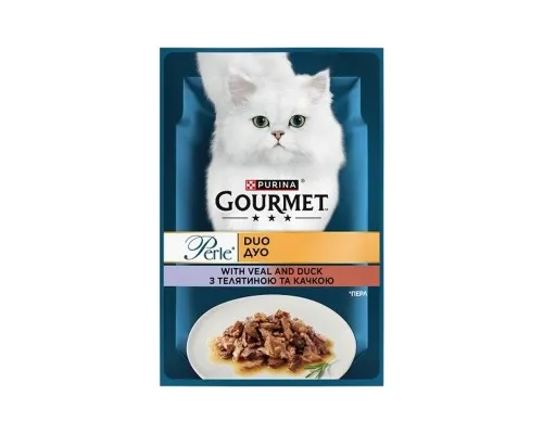 Вологий корм для кішок Purina Gourmet Perle з Телятиною і Качкою у підливі 85 г (8445291187719)