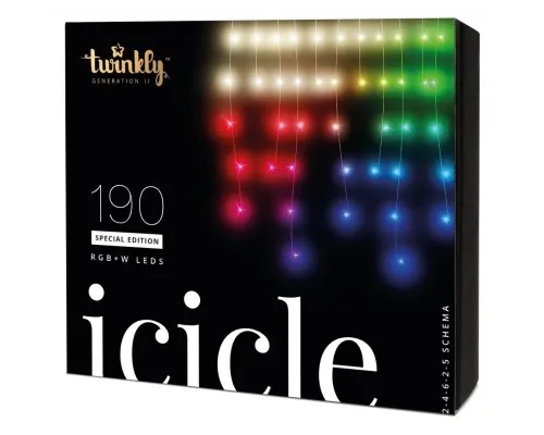 Гирлянда Twinkly Smart LED Icicle RGBW 190, BT + WiFi, Gen II, IP44 кабель пр (TWI190SPP-TEU)