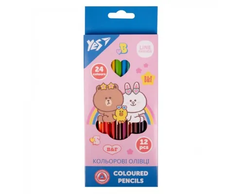 Карандаши цветные Yes Line Friends двухсторонние 12 шт. 24 цв. (290713)
