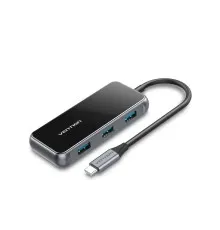 Концентратор Vention USB 3.1 Type-C to 4хUSB 3.0/PD 87W 5-in-1 Gray Mirrored Surface (TFDHB)