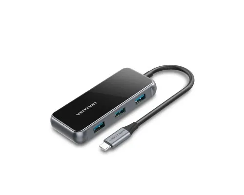 Концентратор Vention USB 3.1 Type-C to 4хUSB 3.0/PD 87W 5-in-1 Gray Mirrored Surface (TFDHB)