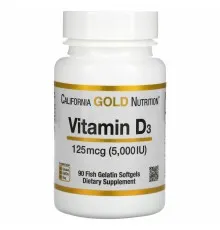 Витамин California Gold Nutrition Витамин D3, 5000 МЕ (125 мкг), 90 желатиновых капсул (CGN-01065)