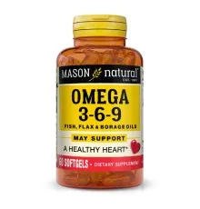 Жирные кислоты Mason Natural Тройная Омега 3-6-9, масло рыбы льна и огуречника, Omega 3-6 (MAV16995)
