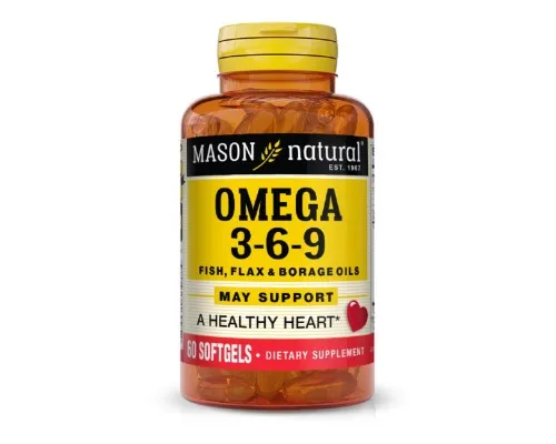 Жирні кислоти Mason Natural Потрійна Омега 3-6-9, олія риби льону та огірковика, Omega 3 (MAV16995)