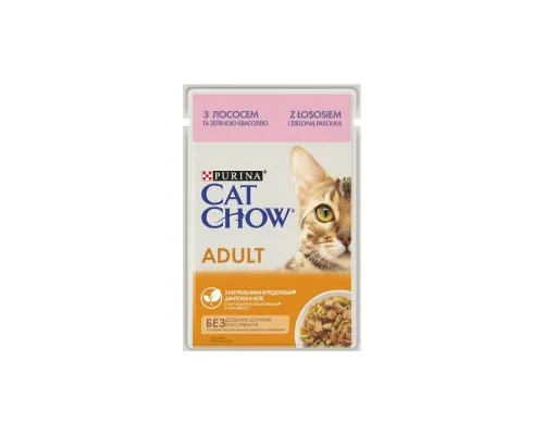 Вологий корм для кішок Purina Cat Chow Adult з лососем і зеленою квасолею в желе 85г (7613036595063)