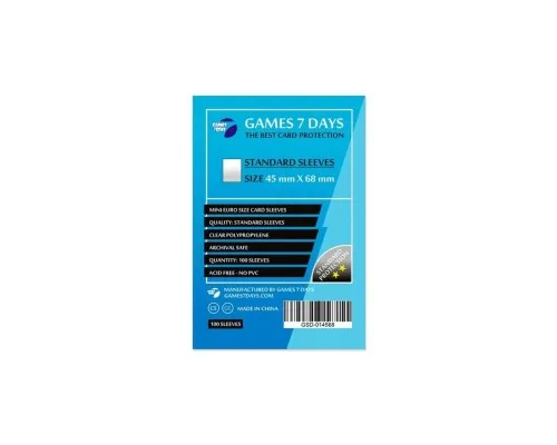 Протектор для карт Games7Days 45 х 68 мм, Mini Euro, 100 шт. (STANDART) (GSD-014568)
