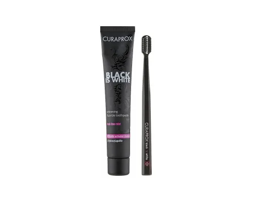 Набір косметики Curaprox Black is White Зубна паста з активованим вугіллям 90 мл + Зубна щітка CS 5460 чорного кольору (7612412423686)