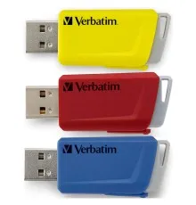 USB флеш накопичувач Verbatim 3x16GB Store 'n' Click Red/Blue/Yellow USB 3.2 (49306)