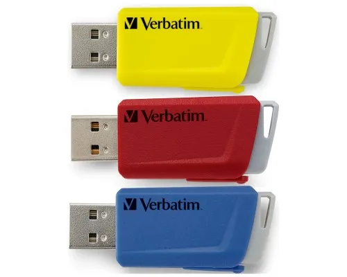 USB флеш накопичувач Verbatim 3x16GB Store n Click Red/Blue/Yellow USB 3.2 (49306)