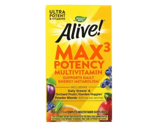 Мультивитамин Natures Way Мультивитамины с железом, Alive! Max3 Daily, 90 таблеток (NWY-14927)