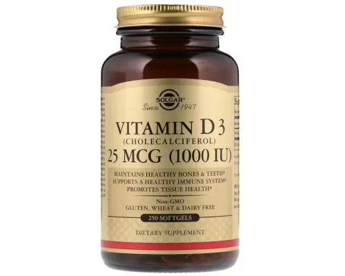 Витамин Solgar Вітамін D3, 1000 IU, 250 желатинових капсул (SOL-03341)