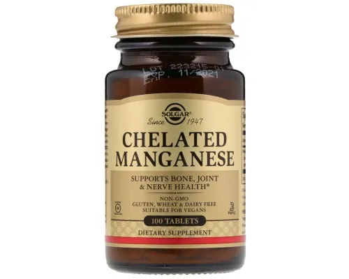 Минералы Solgar Марганець, Chelated Manganese, 100 таблеток (SOL-00720)