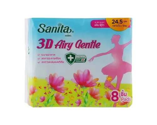 Гігієнічні прокладки Sanita 3D Airy Gentle Slim Wing 24.5 см 8 шт. (8850461090704)