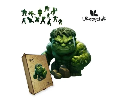 Пазл Ukropchik деревяний Супергерой Халк size - M в коробці з набором-рамкою (Hulk Superhero A4)