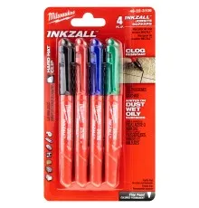 Набір маркерів Milwaukee INKZALL ультра-тонких, синій, червоний, зелений, чорний, 4шт (48223106)