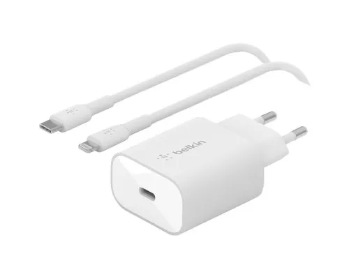 Зарядний пристрій Belkin USB-С 25W PD PPS + cable USB-C-Lightning 1m (WCA004VF1MWH-B5)